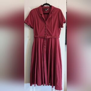 Collectif Burgundy Midi Dress with Belt